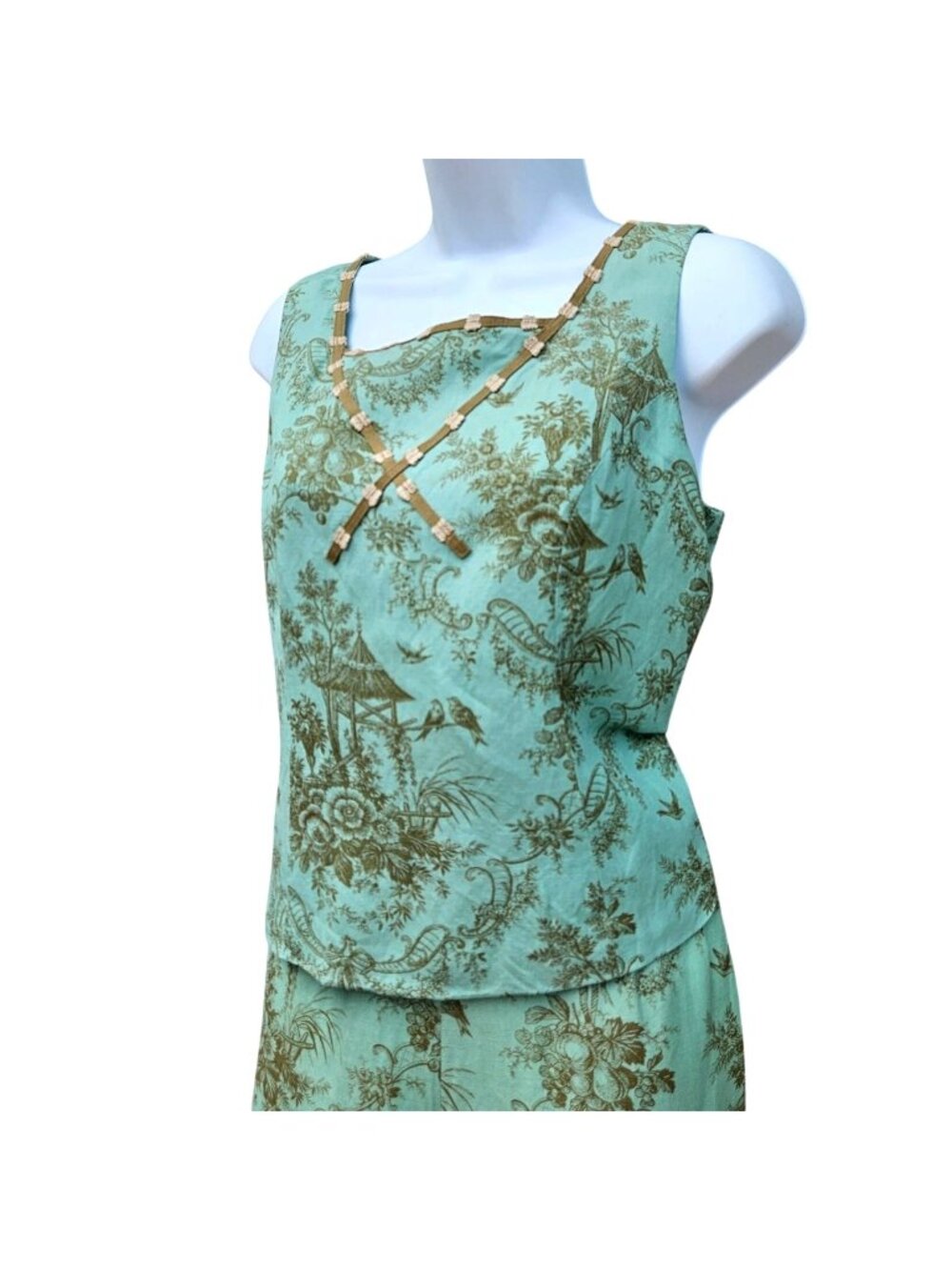 Jessica Howard Petite Pale Green Linen Chinoiserie Two Piece Set Size 10